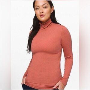 Lululemon Yin Vibes Ribbed Turtleneck Top in Orange Copper Clay Size 6